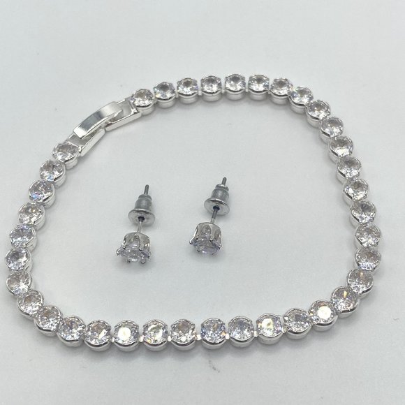 Macy's Jewelry - Silver Plated Cubic Zirconia Tennis Bracelet and Earring Set